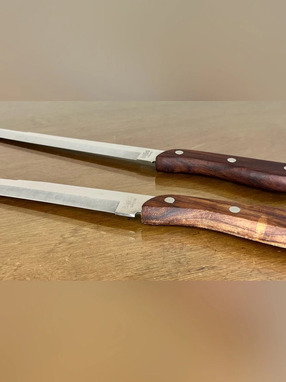 Vintage RS Carving Knife Set Stainless Steel Japan 8” & 10.5” Mid Century Knives